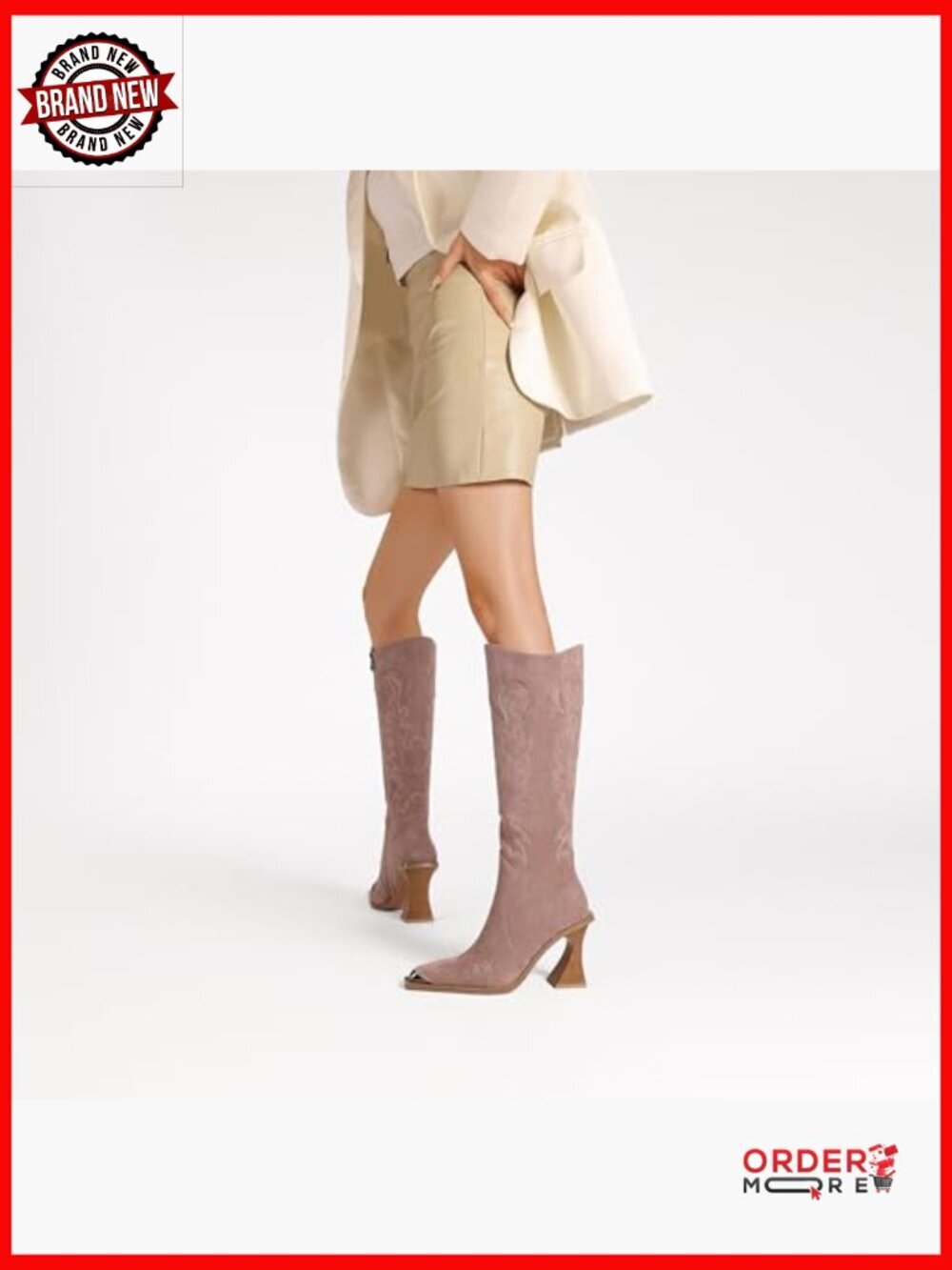 Knee High Western Cowboy Boots with Side Zipper, 3.5 Inch Heel - Picture 5 of 7